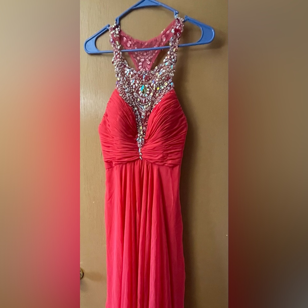 Elegant Pink Strapless Prom Dress with Jewel Detail